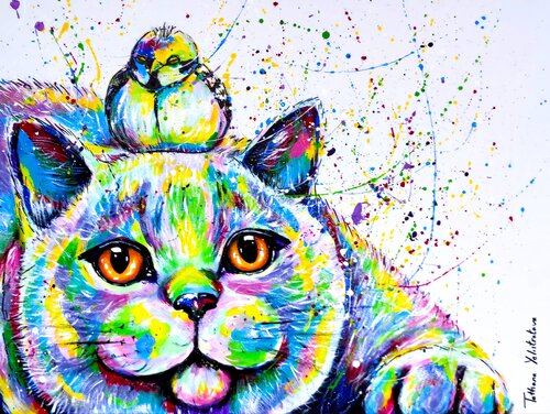 Soft Power Alliance. Colorful cat Modern pop art, street art figurative painting. by Tattiana Yelistratava, Painting for Sale on Singulart