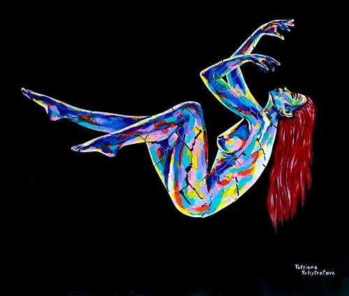 Gravity of Healing. Colorful Fragmented Portrait, figurative Mixed Media Artwork on Black, Modern Decor di Tattiana Yelistratava, Pittura in vendita su Singulart