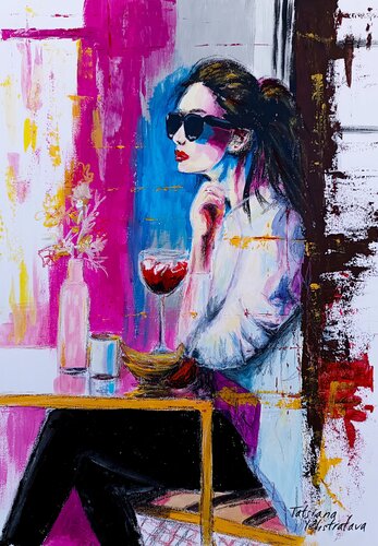 The Silence tastes like Wine. Modern pop art, street art figurative painting. van Tattiana Yelistratava, Schilderij te koop op Singulart
