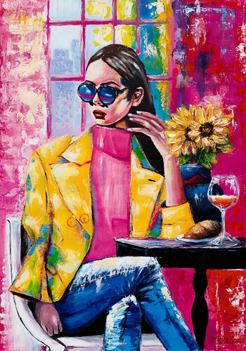 Stillness, Served Slowly. Modern pop art, street art figurative painting. di Tattiana Yelistratava, Pittura in vendita su Singulart