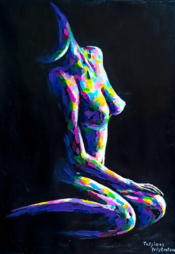 What the Dark Remembers. Colorful Abstract nude women body artwork.Modern pop art, street art figurative painting. by Tattiana Yelistratava, Painting for Sale on Singulart