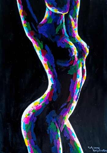 Inner Resonance. Colorful Abstract nude women body artwork.Modern pop art, street art figurative painting. di Tattiana Yelistratava, Pittura in vendita su Singulart