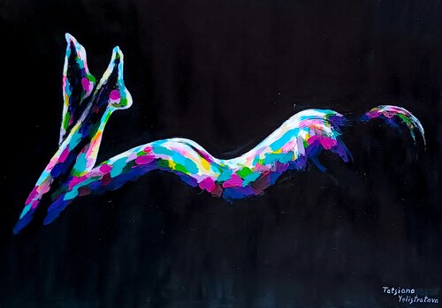 Tracing the Unsaid. Colorful Abstract nude women body artwork.Modern pop art, street art figurative painting. di Tattiana Yelistratava, Pittura in vendita su Singulart