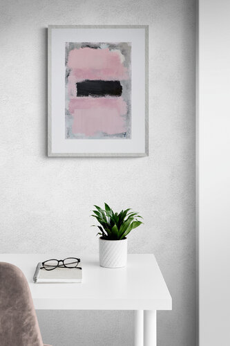 Quite Interruption. Minimalist geometric Abstract Painting, dusty rose neutral tone. by Tattiana Yelistratava, 油畫 for Sale on Singulart