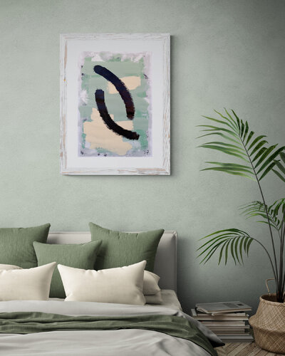 Traced Silence. Minimalist geometric Abstract Painting . Sage green, biege neutral tone. by Tattiana Yelistratava, 油畫 for Sale on Singulart