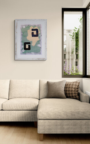 Dual presence. Minimalist geometric Abstract Painting. Sage green, biege, neutral tone. by Tattiana Yelistratava, 油畫 for Sale on Singulart