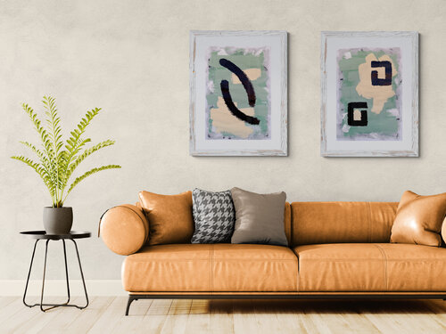Parallel Presence. Diptych. Minimalist geometric Abstract Painting. Neutral tone. di Tattiana Yelistratava, Pittura in vendita su Singulart
