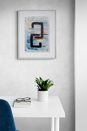 Measured Presence. Minimalist geometric Abstract Painting. Blue, biege neutral tone by Tattiana Yelistratava, 油畫 for Sale on Singulart