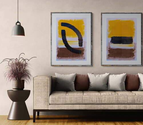 Quite Alignment. Minimalist geometric Abstract Painting . Ochre, brown, biege neutral tone, earth tone. by Tattiana Yelistratava, 油畫 for Sale on Singulart