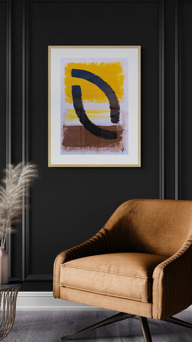 Arc of Stillness. Minimalist geometric Abstract Painting . Ochre, brown, biege neutral tone, earth tone. by Tattiana Yelistratava, 油畫 for Sale on Singulart