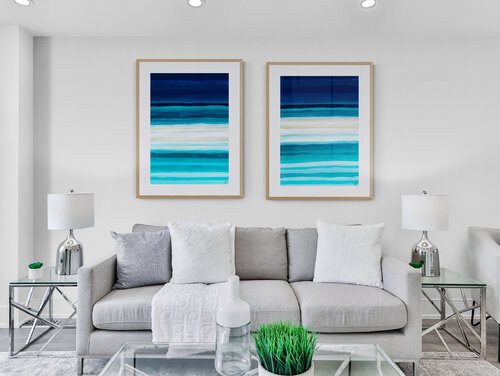 Ocean Quiet. Diptych. Abstract seascape artwork. Teal, navy blue abstract painting. by Tattiana Yelistratava, 회화 for Sale on Singulart