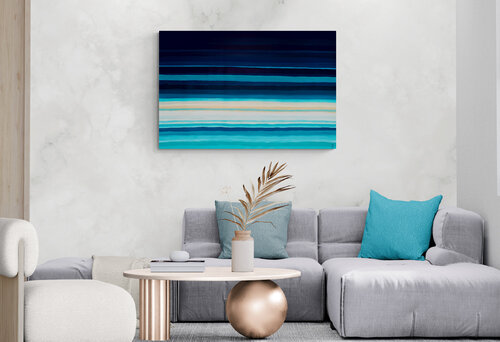 Midnight Ocean – Large Abstract Seascape Painting, Teal, turquoise , navy blue artwork. by Tattiana Yelistratava, 회화 for Sale on Singulart