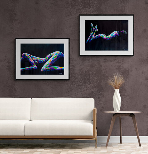 Between Breath and Silence. Colorful abstract figurative nude artwork, original contemporary erotic vivid painting. de Tattiana Yelistratava, Pintura a la venta en Singulart