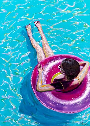 Summer, Finally — Contemporary Poolside Figurative Painting . by Tattiana Yelistratava, 회화 for Sale on Singulart