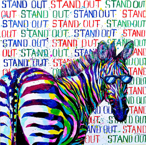 Born to Stand Out — Contemporary Pop Art Zebra Painting, Colorful Animal Art von Tattiana Yelistratava, Malerei kaufen auf Singulart