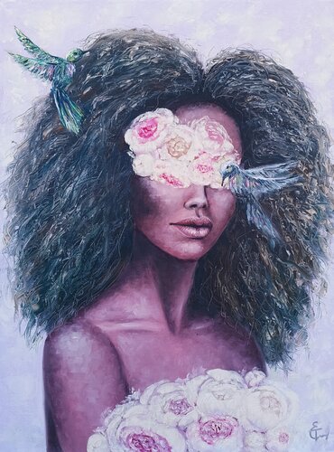 Blooming Silence. - Contemporary figurative painting, modern female portrait, original oil on canvas artwork. by Tattiana Yelistratava, Painting for Sale on Singulart
