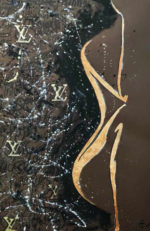 Golden Edge. Abstract nude gold women body artwork.Modern pop art, street art figurative painting. Tattiana Yelistratava