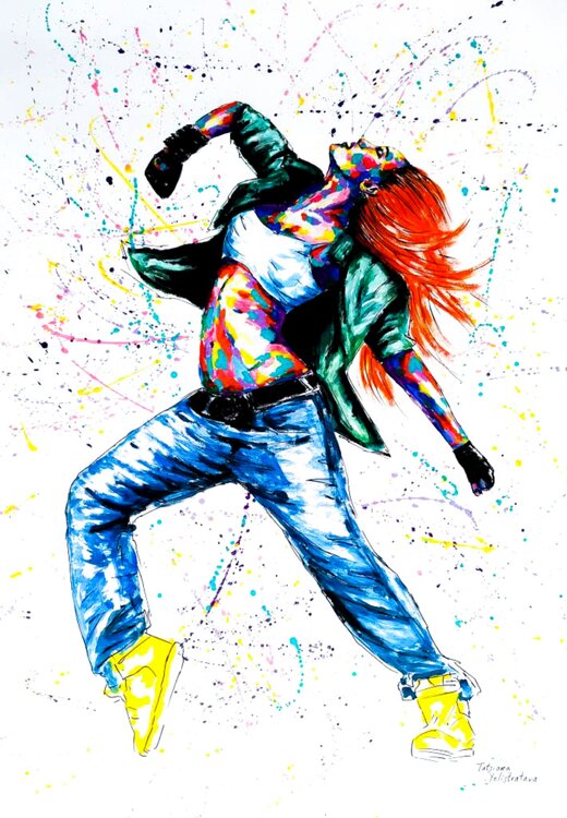 Dancing Through the Storm. Large Modern pop art, street art figurative painting. Tattiana Yelistratava