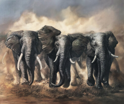 Elephant Stamped van Michael Knepper, Schilderij te koop op Singulart