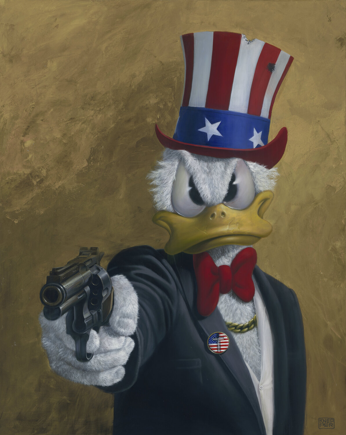 God, Guns and Donald! di Michael Knepper (2023): Pittura a Acrilico, Olio  su Tela - Singulart, image size:1194x1500