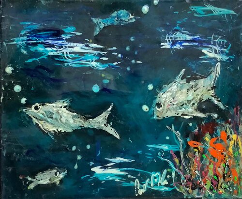 BANC DE POISSONS ARGENTES di PatMoli, Pittura in vendita su Singulart