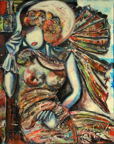 FEMME AU CHAPEAU BLANC von PatMoli, Malerei kaufen auf Singulart