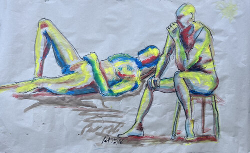 2 hommes assis & allongé par PatMoli, Œuvre sur papier en vente sur Singulart