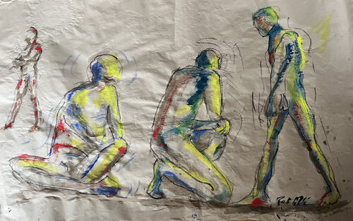 4 hommes nus par PatMoli, Œuvre sur papier en vente sur Singulart