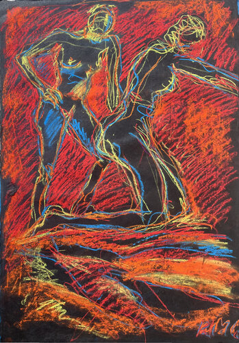 2 femmes sur rouge di PatMoli, Opera su carta in vendita su Singulart