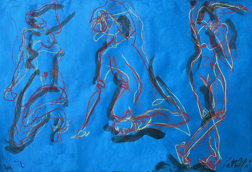 3 femmes sur BLEU di PatMoli, Opera su carta in vendita su Singulart