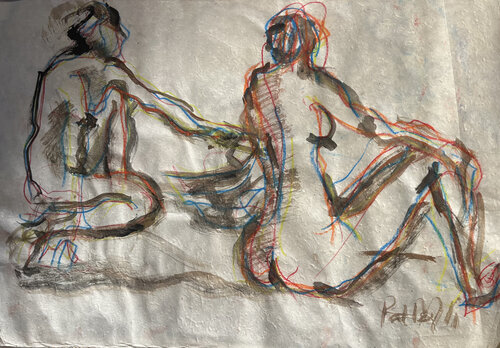 2 femmes sur beige de soie von PatMoli, Werk auf Papier kaufen auf Singulart