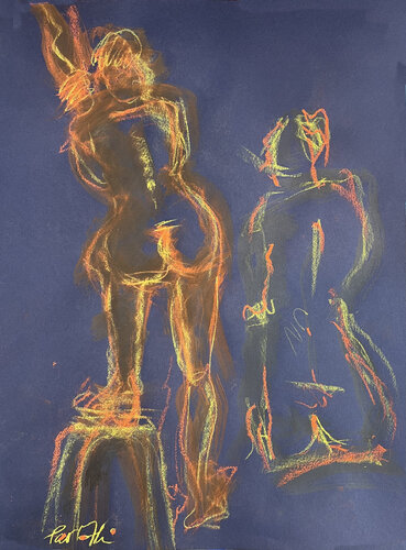2 NU ORANGE SUR BLEU de PatMoli, Dibujo a la venta en Singulart