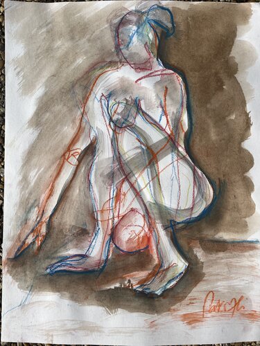 Assise au trait orange et bleu di PatMoli, Disegno in vendita su Singulart
