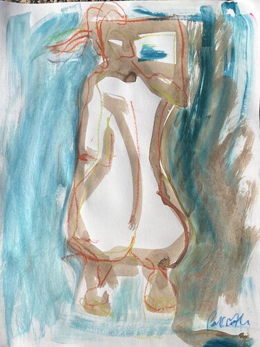 Femme de dos sur bleu par PatMoli, Dessin en vente sur Singulart