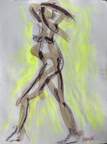 FEMME EN MOUVEMENT SUR JAUNE von PatMoli, Zeichnungen kaufen auf Singulart