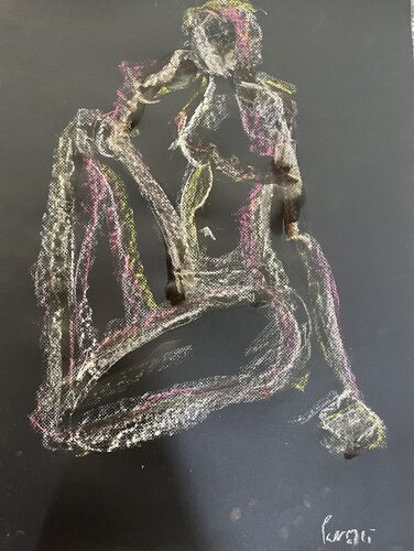 Femme assise sur noir di PatMoli, Disegno in vendita su Singulart
