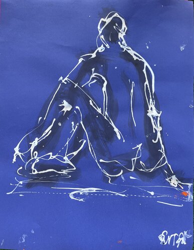 Homme sur bleu by PatMoli, Work on Paper for Sale on Singulart
