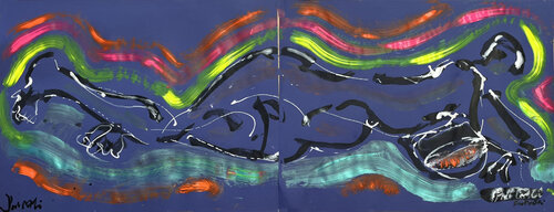 Homme allongé sur dyptique bleu by PatMoli, Work on Paper for Sale on Singulart