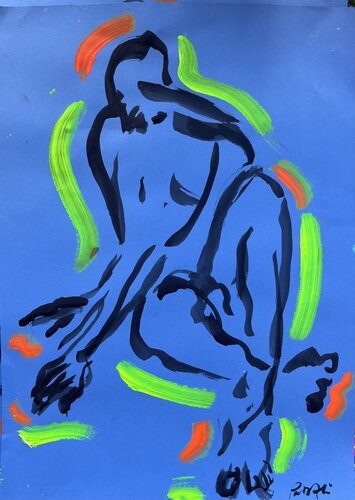 Aura jaune et orange sur bleu di PatMoli, Opera su carta in vendita su Singulart