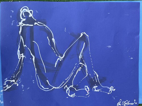 Traits blanc sur bleu di PatMoli, Opera su carta in vendita su Singulart