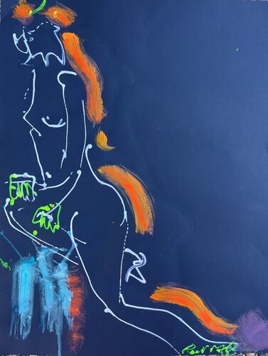 Femme profil sur bleu di PatMoli, Opera su carta in vendita su Singulart