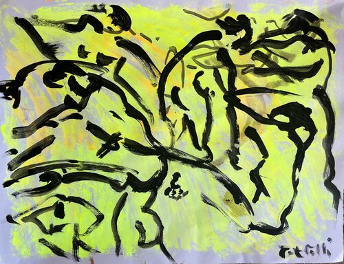 Multi-poses sur jaune di PatMoli, Opera su carta in vendita su Singulart