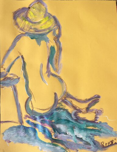 femme au chapeau sur jaune di PatMoli, Opera su carta in vendita su Singulart