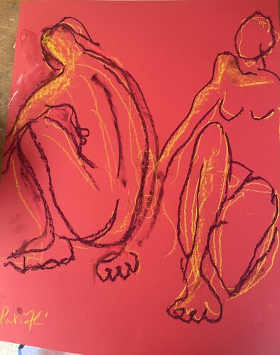 2 silhouettes  sur rouge di PatMoli, Disegno in vendita su Singulart