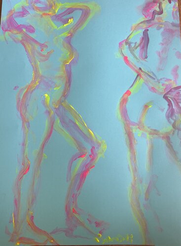 2 femmes profil et dos /bleu by PatMoli, Work on Paper for Sale on Singulart