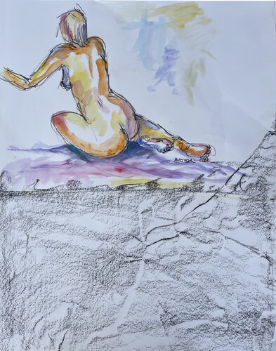 Femme au dessus du rocher by PatMoli, Work on Paper for Sale on Singulart
