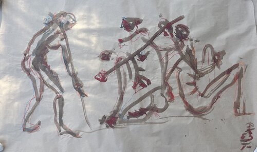 2 contre 1 au baton van PatMoli, Werk op papier te koop op Singulart