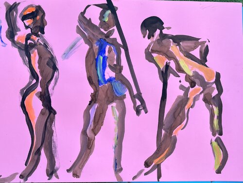 3 guerriers et bâtons di PatMoli, Pittura in vendita su Singulart