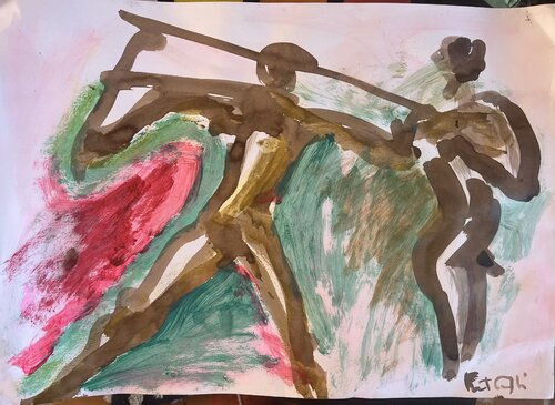 L'élan du Guerrier  ( 2 hommes ) by PatMoli, Work on Paper for Sale on Singulart