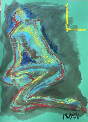 Attente patiente sur vert di PatMoli, Pittura in vendita su Singulart
